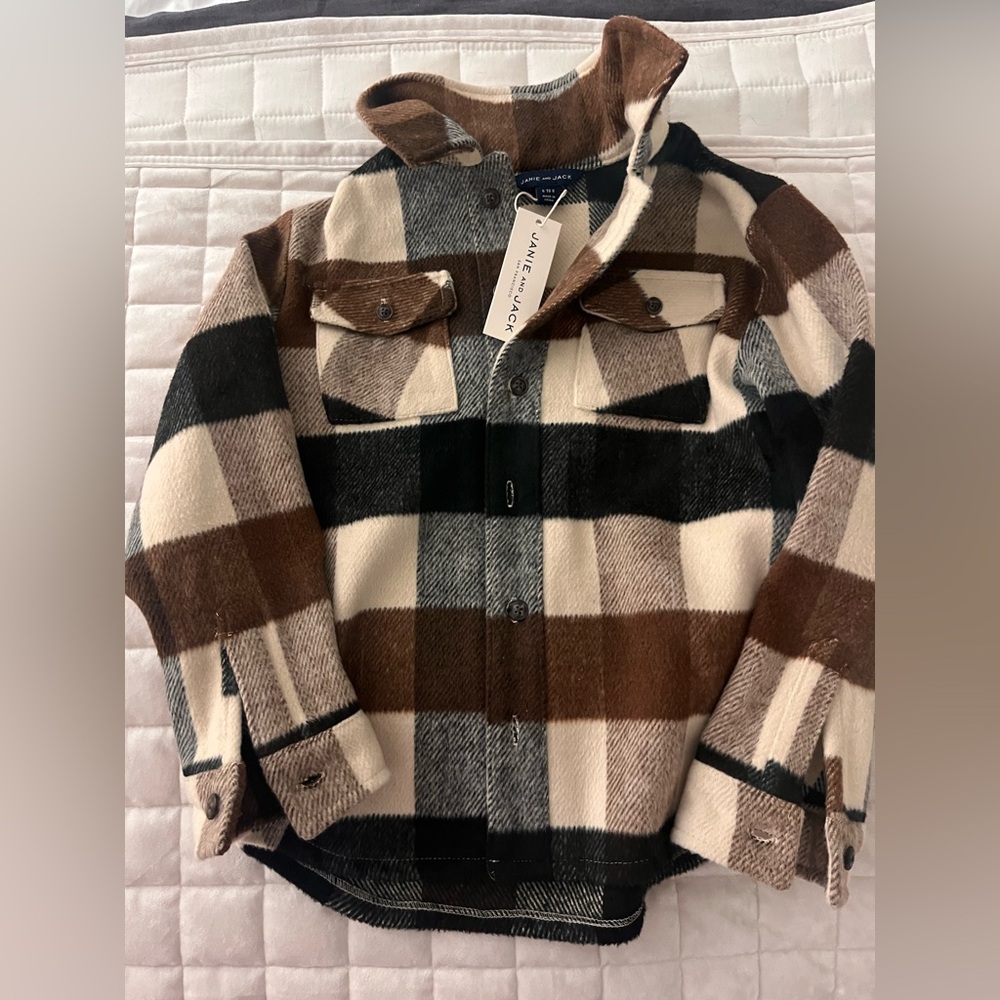 Janie and Jack Brown Plaid Button-Up Jacket